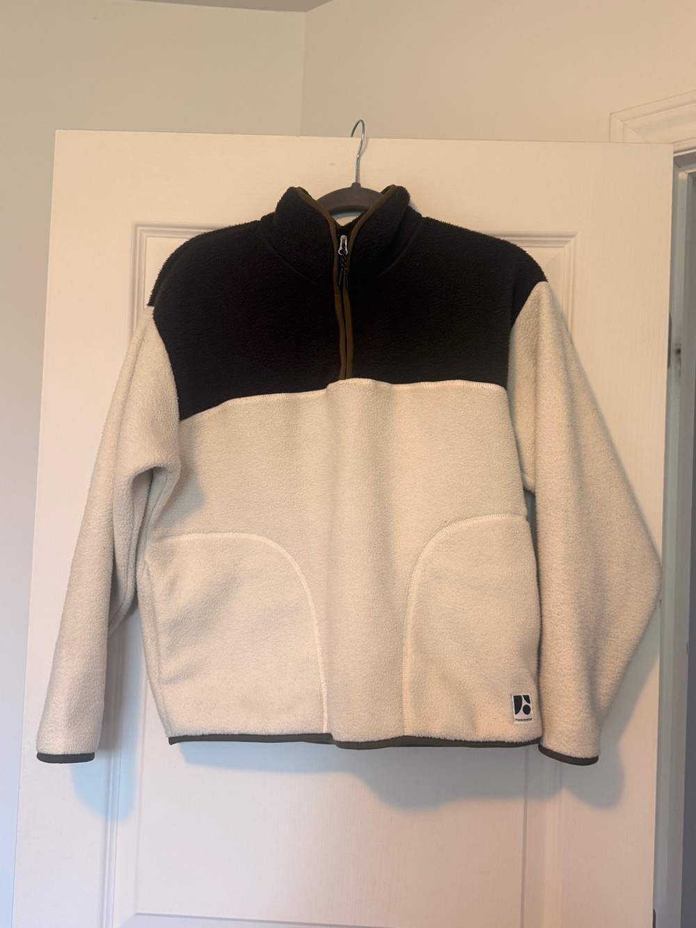 Frank and Oak Axis Polar Fleece Pullover Colorblock Cream and Dark Brown